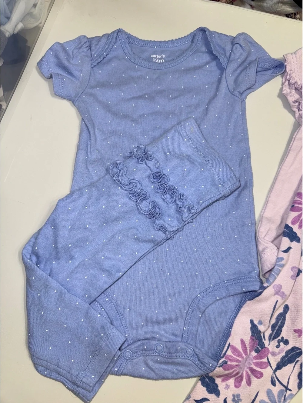 Carter's Baby Girl 12M Two-Piece Outfit Set - Blue Polka Dot & Purple Floral